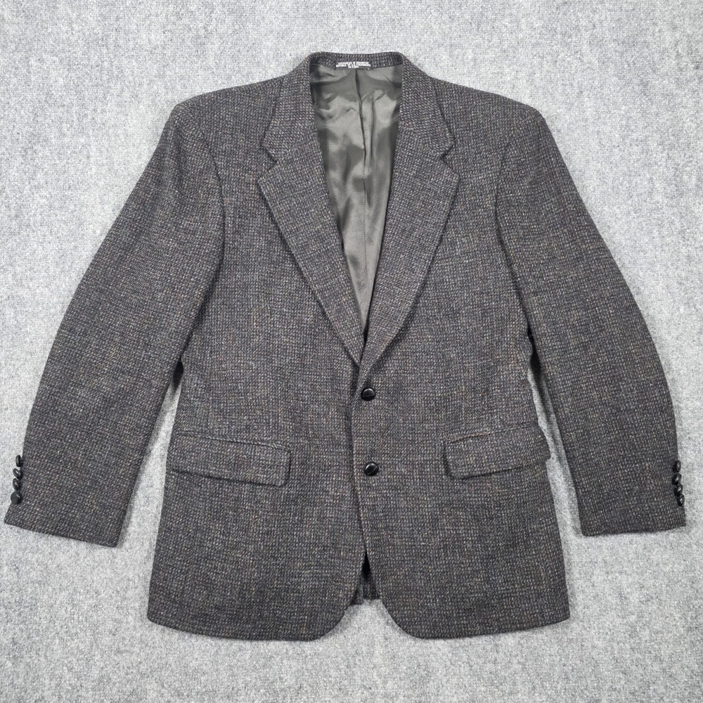 VTG Harris Tweed Sport Coat Men 42R Black Scottish Wool Handwoven Jacket